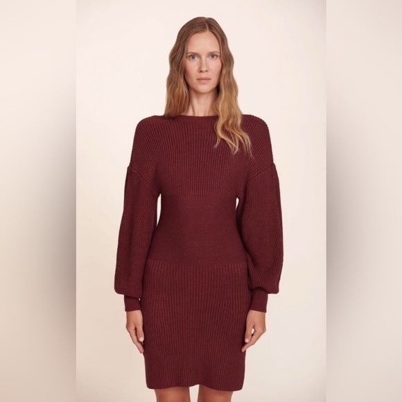 STAUD Marlebone Rib Knit Mini Dress With Balloon Sleeve, Size S - Picture 6 of 16